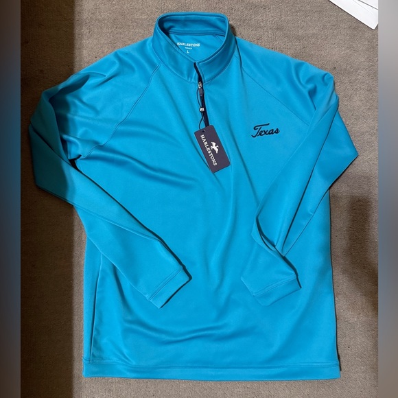 Harlestons Texas Embroidered Aqua 1/4 Zip Pullover L NWT